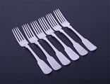 Set of six George III Irish sterling silver fiddle pattern table forks