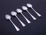 Set of five Regency Old English pattern sterling silver tea spoons