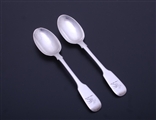 A pair of Victorian fiddle pattern sterling silver teaspoons