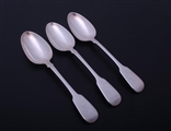 A set of three William IV fiddle pattern sterling silver table spoons