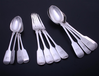 Collection of Victorian fiddle pattern sterling silver flatware