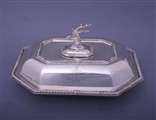 A good Victorian sterling silver entree dish and cover with armorial finial