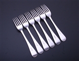 A set of six Victorian feather edge pattern sterling silver table forks