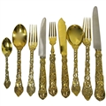 ASPREY, Sterling Silver Gilt, Chased & Pierced Vine Flatware Set
