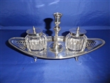 Antique English Sterling Silver Inkwell Ink Stand with Taper Stick