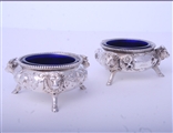 Rare pair of Victorian silver novelty cauldron salts with heraldic decoration