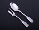A George III fiddle pattern sterling silver table fork and spoon