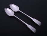 A pair of George III fiddle and thread pattern sterling silver basting spoons
