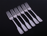 A set of six Scottish George IV fiddle pattern sterling silver table forks