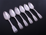 A set of six George III Irish fiddle and thread pattern sterling silver table spoons