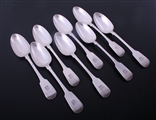 A set of eight Victorian Irish fiddle pattern sterling silver table spoons