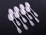 A set of eight Victorian Irish fiddle pattern sterling silver dessert spoons