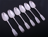 A matched set of six Victorian fiddle pattern sterling silver table spoons
