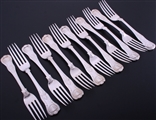 A set of 12 William IV King's pattern sterling silver table forks