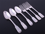 An Irish George IV fiddle pattern sterling silver part dessert service
