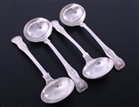 A set of four William IV King's pattern sterling silver sauce ladles