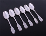 A matched set of six antique fiddle pattern sterling silver table spoons