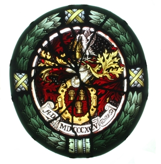 A Victorian leaded hand painted stained glass armorial panel