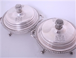 A pair of George IV Old Sheffield silver plate vegetable dishes and covers