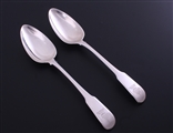 NELSON: Rare pair of George III fiddle pattern sterling silver table spoons