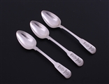 NELSON: Rare set of three George III fiddle pattern sterling silver tea spoons