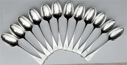 Antique hallmarked Victorian George Adams Sterling Silver Set Twelve Old English Pattern Tablespoons 1882