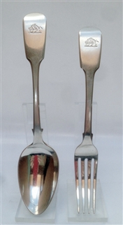 Antique Sterling hallmarked Silver Victorian Fiddle Pattern Dessert Spoon and Fork 1848