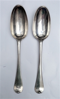 Antique Pair of Especially Good hallmarked Sterling Silver George II Hanoverian Pattern Table Spoons 1744