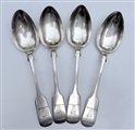 Set Four Antique hallmarked Sterling Silver Victorian Fiddle Pattern Tea Spoons 1877