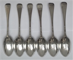 Six Antique hallmarked Sterling Silver Victorian Hanoverian Rat Tail Pattern Dessert Spoons 1897