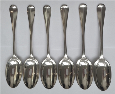 Six Antique Sterling Silver Victorian Hanoverian Rat Tail Pattern Dessert Spoons 1897
