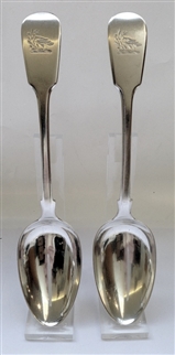 A Pair of Antique hallmarked Sterling Silver William IV Fiddle Pattern Serving Spoons 1832