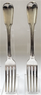 A Pair of Antique Sterling Silver George III Fiddle and Thread Pattern Table Forks 1808