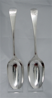 A Fine Pair of George III Antique Sterling Silver Hallmarked Old English Pattern Table Spoons 1769