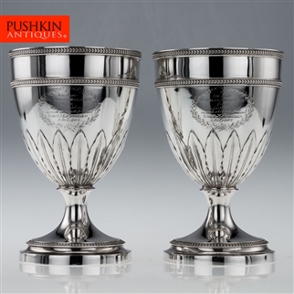 ANTIQUE 19thC PAIR OF GEORGIAN SOLID SILVER LARGE GOBLETS OF SCOTTISH INTEREST, RICHARD COOK c.1801