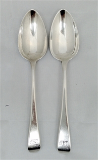 Pair of Antique George III Sterling Silver Hallmarked Old English Pattern Dessert Spoons 1801