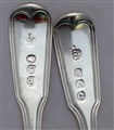 Pair of Antique Sterling Silver Fiddle and Thread Teaspoons  1809 and 11