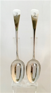 Antique hallmarked Victorian Silver Pair of Exeter-Made Old English Pattern Tablespoons
