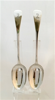 Antique hallmarked Victorian Silver Pair of Exeter-Made Old English Pattern Tablespoons