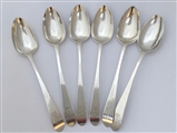 Set Hallmarked Antique Six Irish Silver George III Silver Pointed End Dessert Spoons  1785 & 86