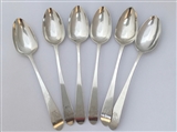 Set Hallmarked Antique Six Irish Silver George III Silver Pointed End Dessert Spoons  1785 & 86