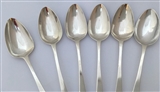 Set Hallmarked Antique Six Irish Silver George III Silver Pointed End Dessert Spoons  1785 & 86