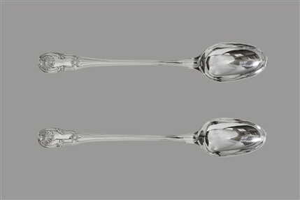 A pair of sterling silver King's Hourglass pattern basting spoons