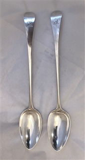 Pair Lovely George III Hallmarked Sterling Silver Old English Pattern Gravy Spoons 1801