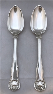 Pair Antique George IV Hallmarked Sterling Silver Kings Husk Pattern Tablespoons 1827