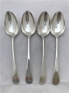 Antique Sterling Scottish George III Silver Set Four Dessert Spoons 1780