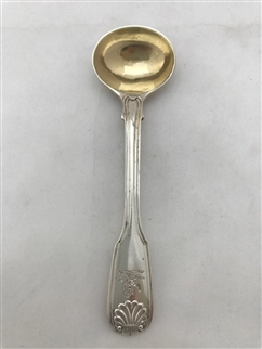 Antique Sterling Silver Victorian Fiddle, Thread and Shell Pattern Salt Spoon 1844