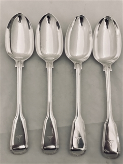 Antique Sterling Silver Victorian Set Four Fiddle and Thread Pattern Tablespoons 1855