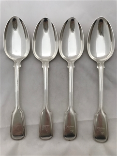 Antique Sterling Silver Victorian Set Four Fiddle and Thread Pattern Tablespoons 1847-48