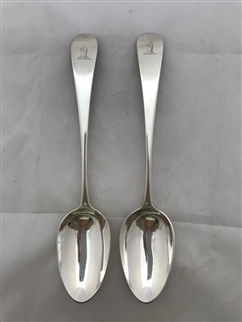 Antique Sterling Silver Pair George III Old English Pattern Tablespoons 1781